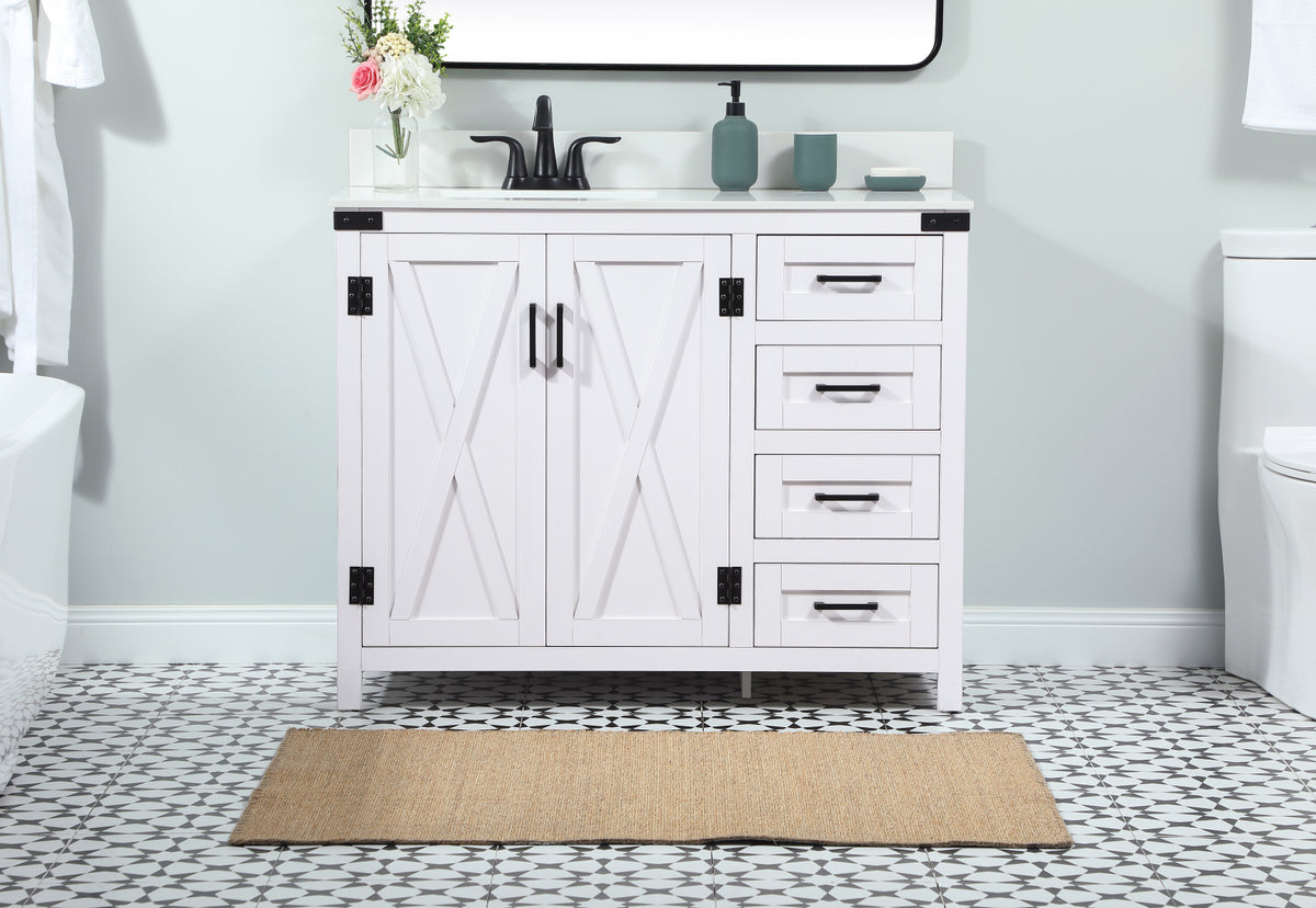 42 inch Single bathroom vanity in white with backsplash