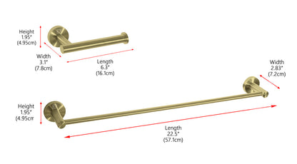 Alma 2-Piece Bathroom Hardware Set in Brushed Gold