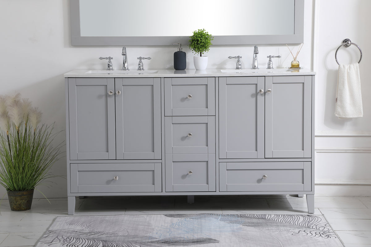 60 inch Double Bathroom Vanity in Grey