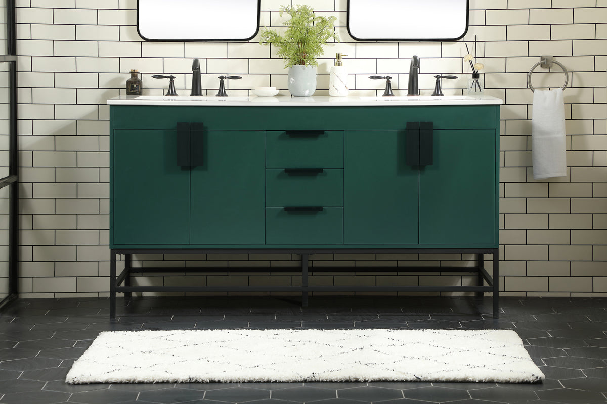 60 inch double bathroom vanity in green