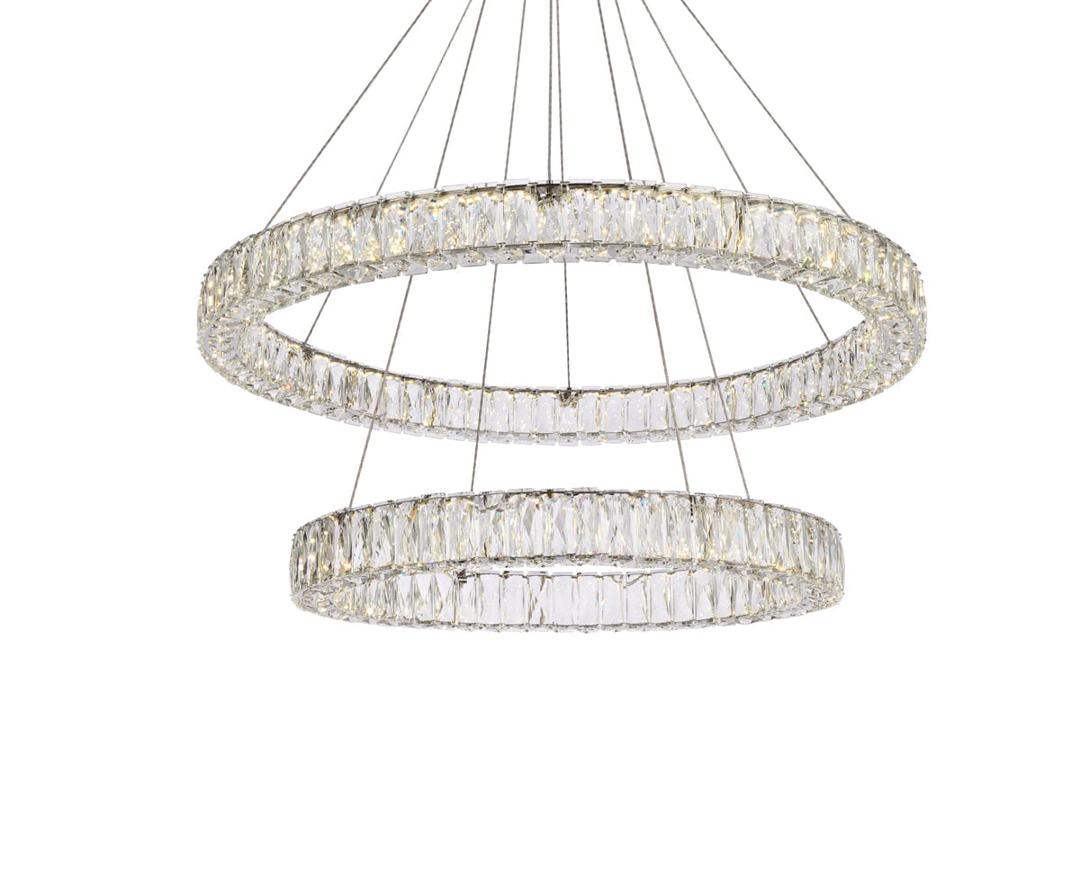 Monroe 36 inch LED double ring chandelier in chrome