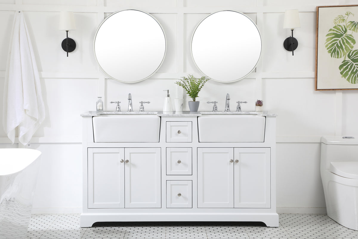 60 inch double bathroom vanity in white