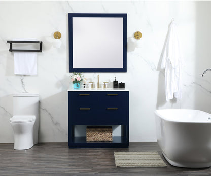 36 inch Single bathroom vanity in blue with backsplash