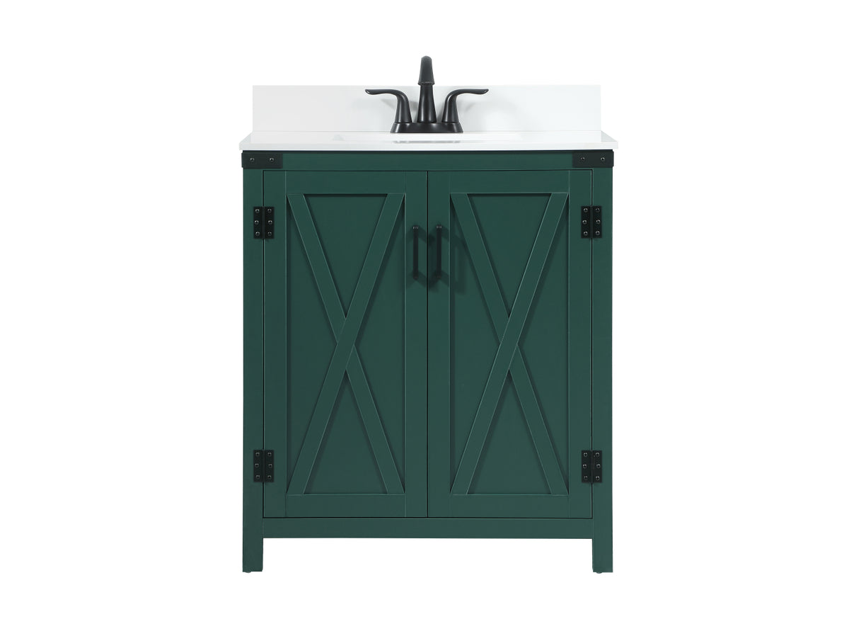 30 inch Single bathroom vanity in green with backsplash