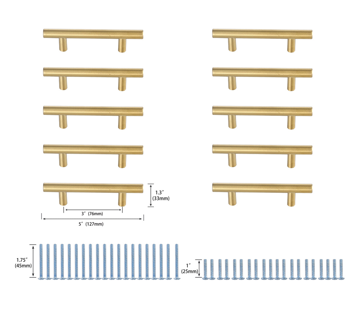 Quinn 3" Center to Center Brass Bar Pull Multipack (set of 10)