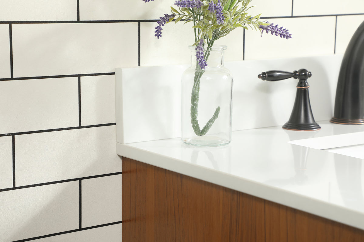 30 inch Single bathroom vanity in teak with backsplash