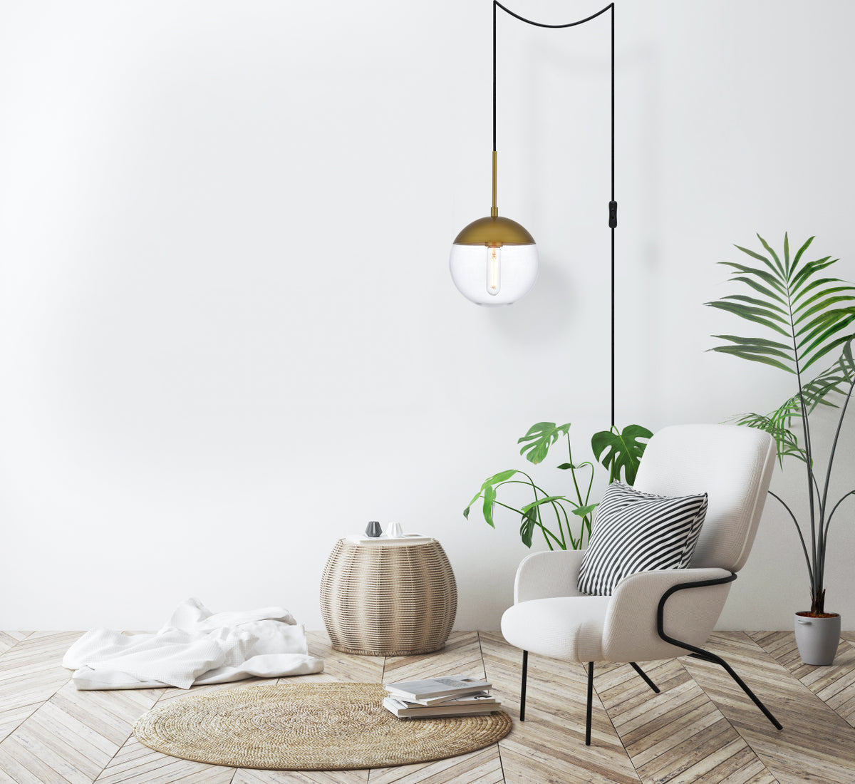 Eclipse 1 Light Brass plug in pendant With Clear Glass