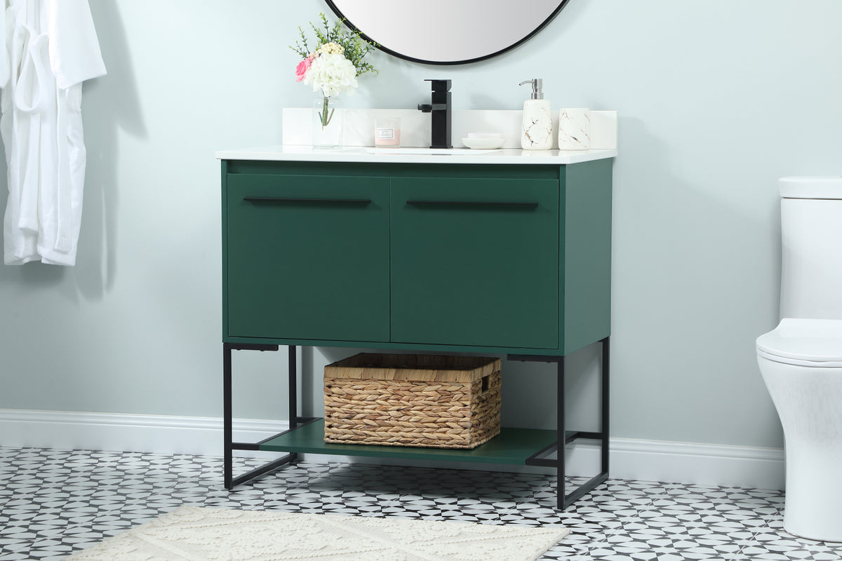 36 inch Single bathroom vanity in green with backsplash
