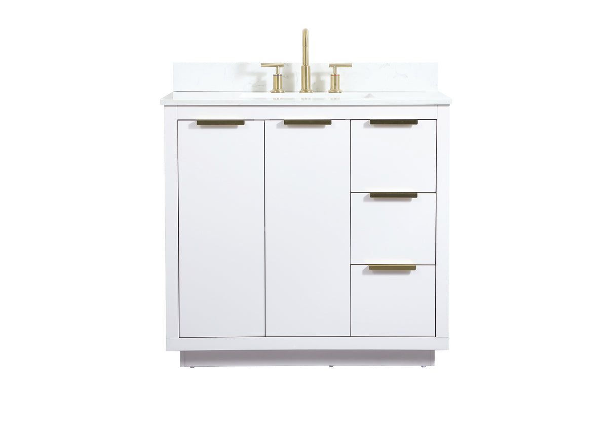 36 inch Single bathroom vanity in white with backsplash