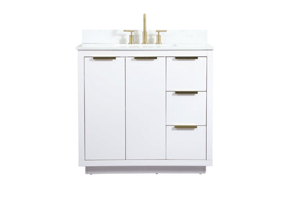 36 inch Single bathroom vanity in white with backsplash