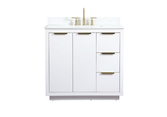 36 inch Single bathroom vanity in white with backsplash