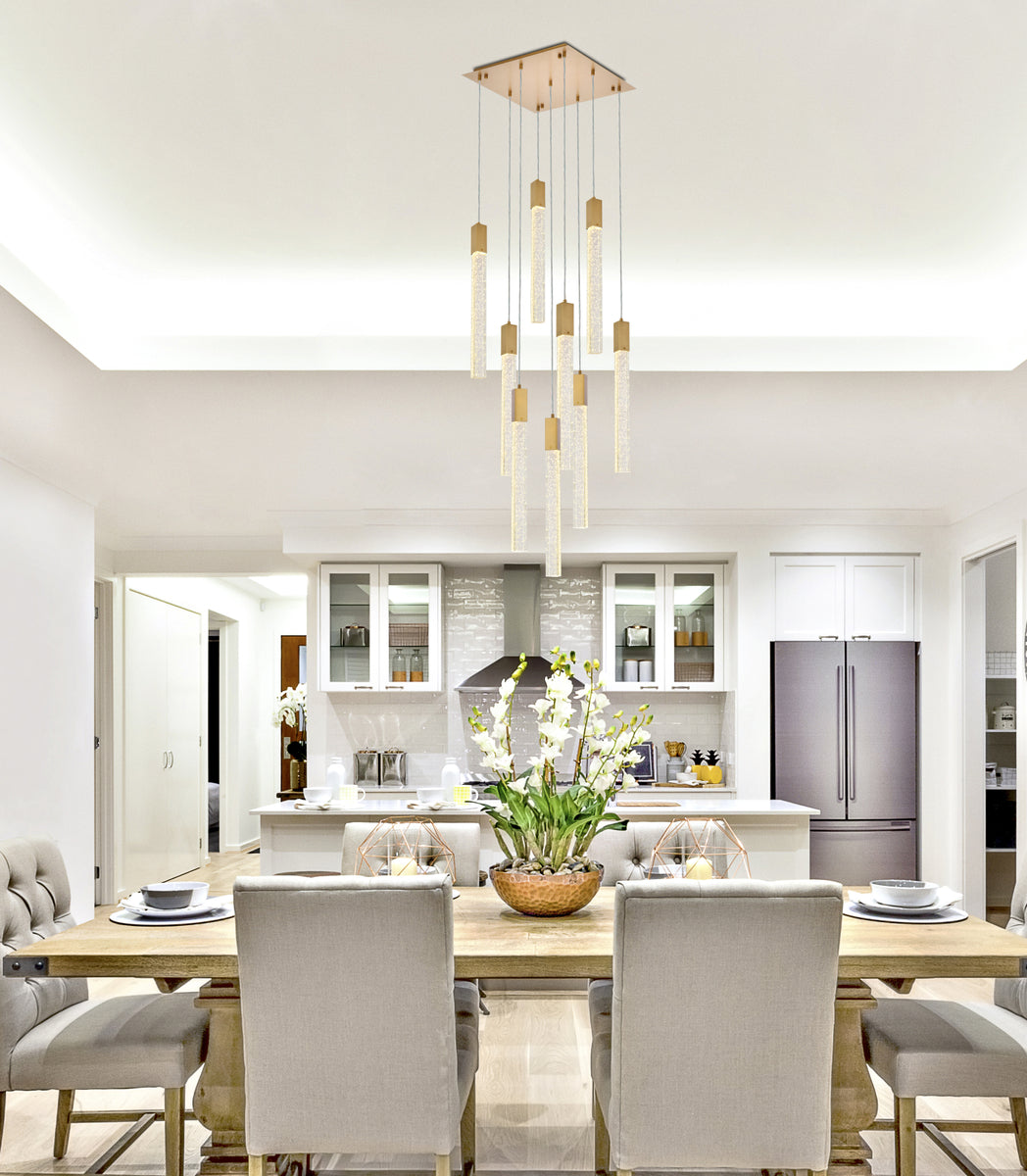 Weston 9 lights pendant in satin gold