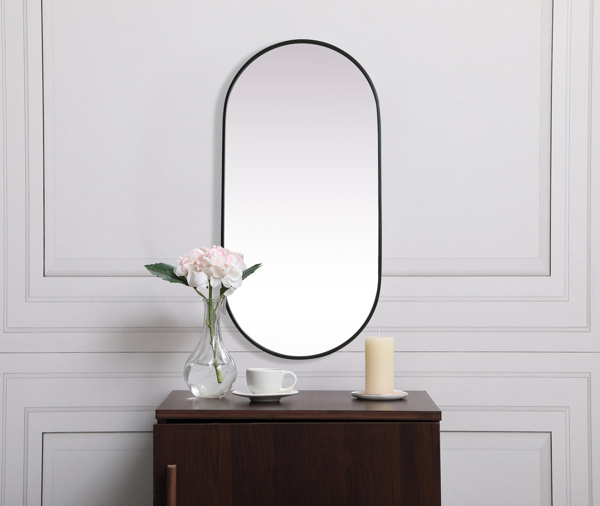Metal Frame Oval Mirror 24x48 Inch in Black