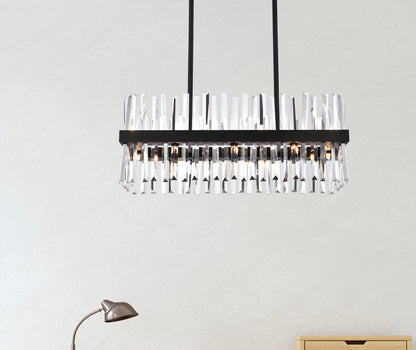 Serephina 30 inch crystal rectangle chandelier light in black
