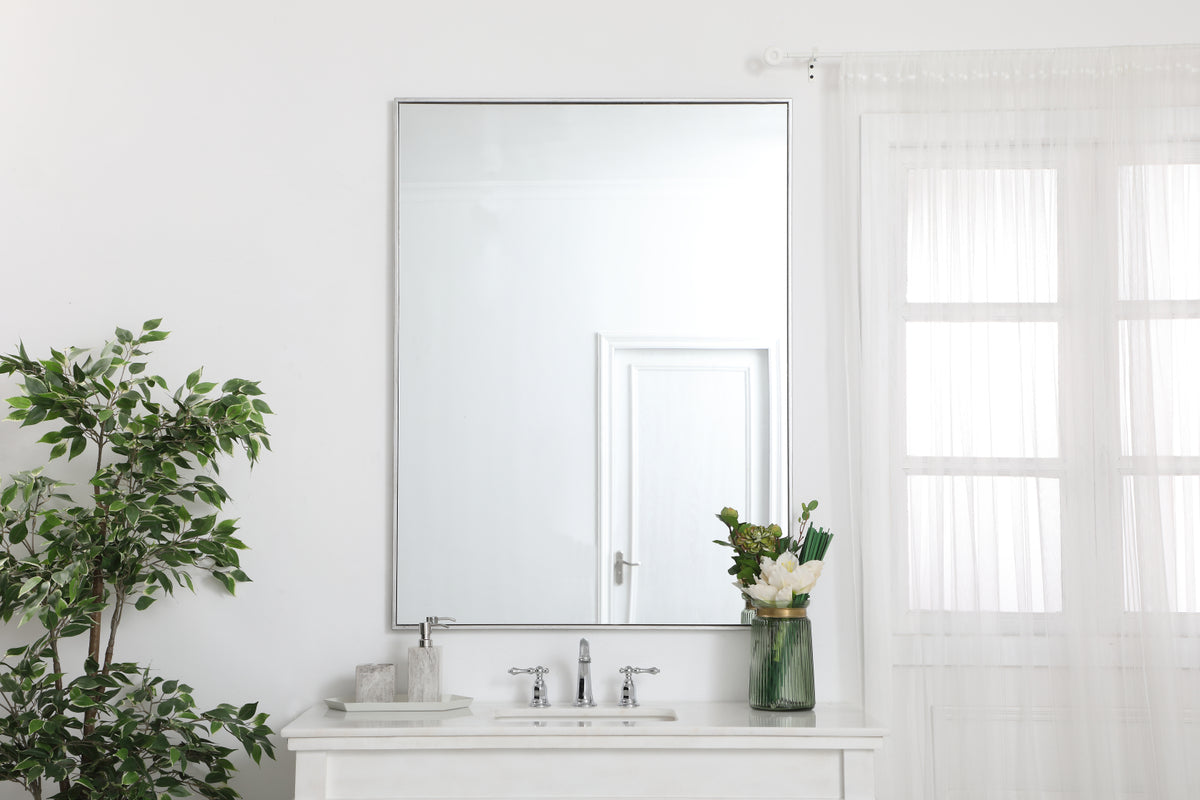 Metal frame rectangle mirror 36 inch in silver