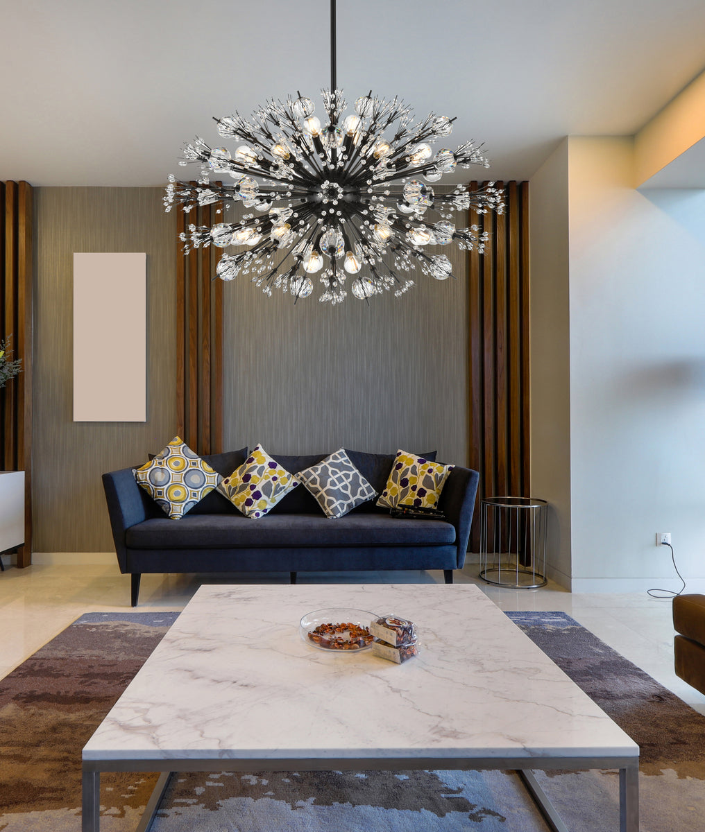 Vera 36 inch crystal starburst oval pendant in black