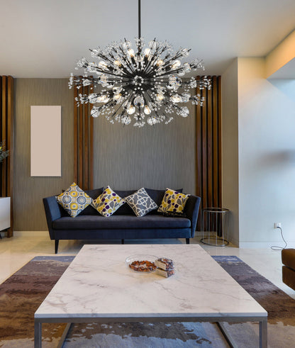 Vera 36 inch crystal starburst oval pendant in black