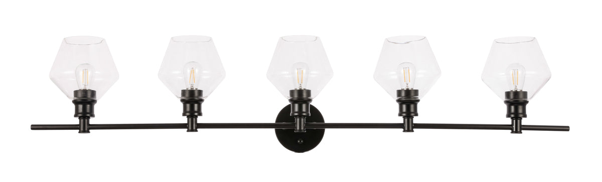 Gene 5 light Black and Clear glass Wall sconce