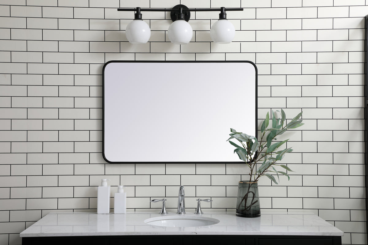 Soft corner metal rectangular mirror 24x36 inch in Black