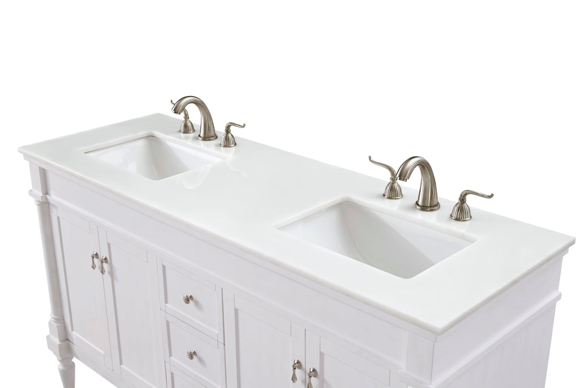 60 inch Single Bathroom vanity in Antique White with ivory white engineered marble