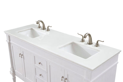 60 inch Single Bathroom vanity in Antique White with ivory white engineered marble