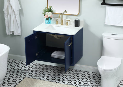 30 inch Single bathroom vanity in blue with backsplash