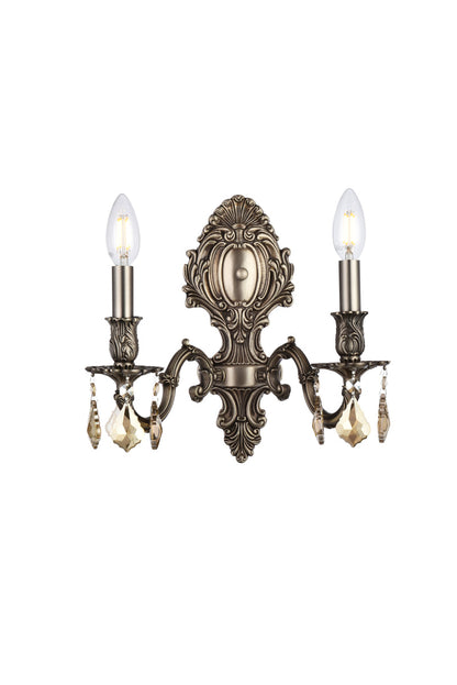Monarch 2 light Pewter Wall Sconce Golden Teak (Smoky) Royal Cut Crystal