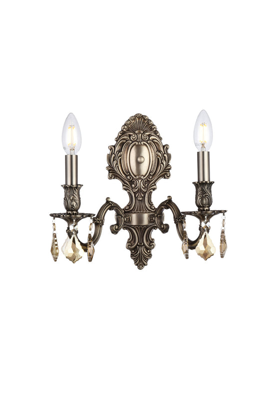 Monarch 2 light Pewter Wall Sconce Golden Teak (Smoky) Royal Cut Crystal