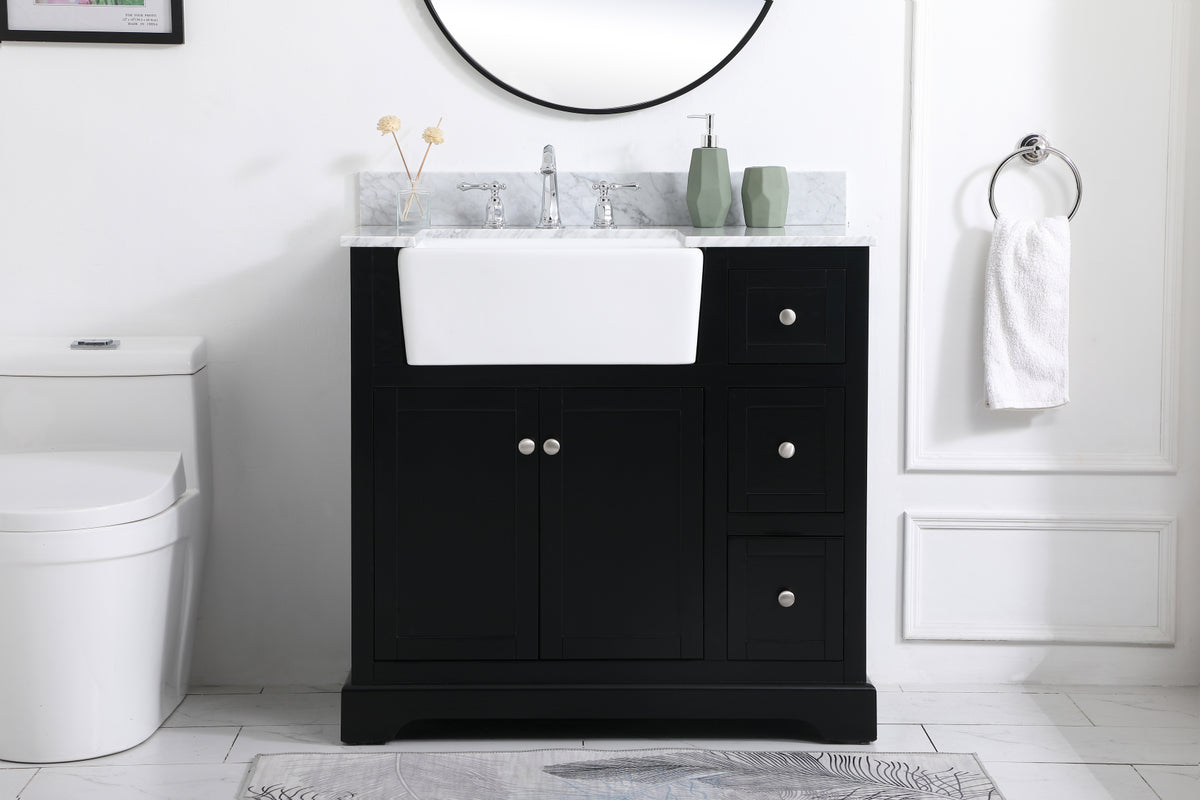 36 inch Single bathroom vanity in black with backsplash