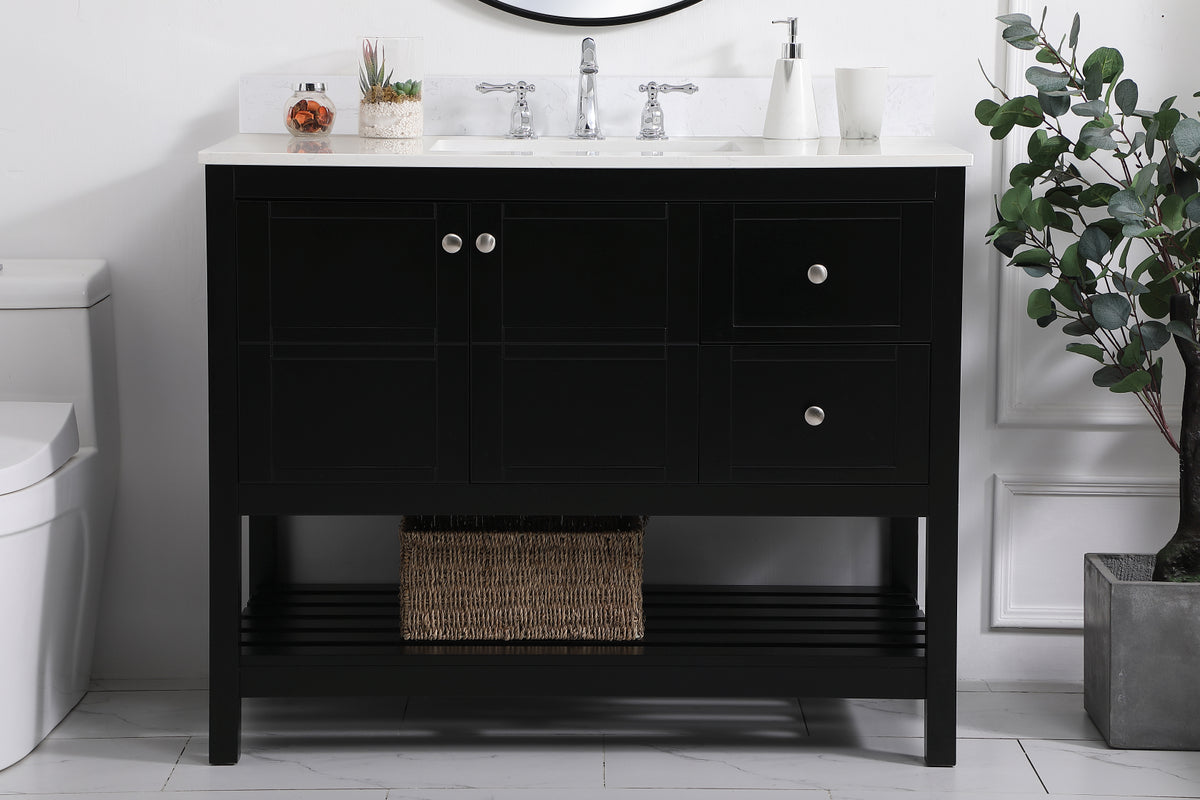 42 inch Single Bathroom Vanity in Black with Backsplash