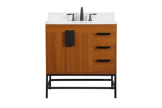 32 inch Single bathroom vanity in teak with backsplash