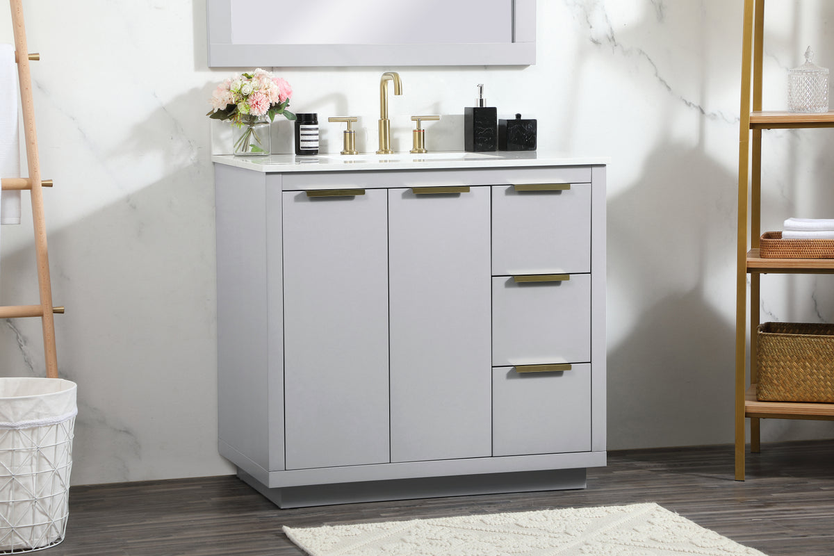36 inch Single bathroom vanity in grey with backsplash
