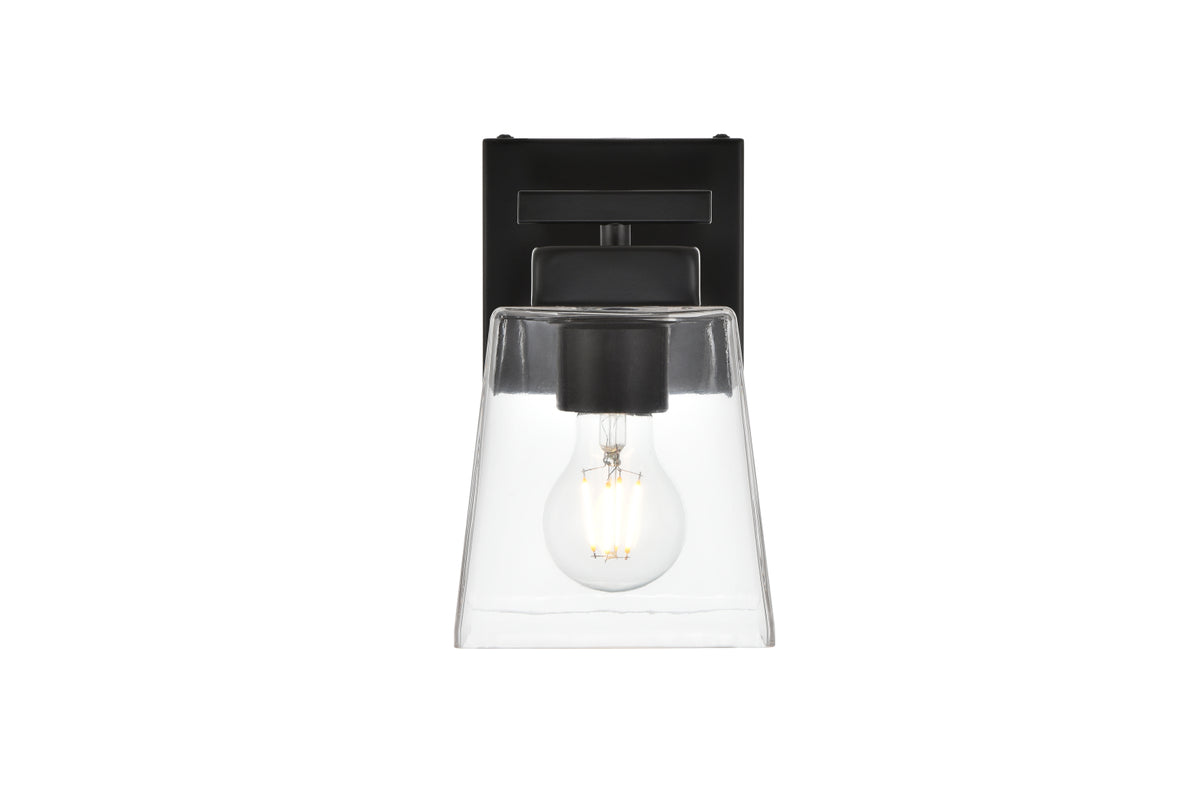 Merrick 1 light Black and Clear Bath Sconce