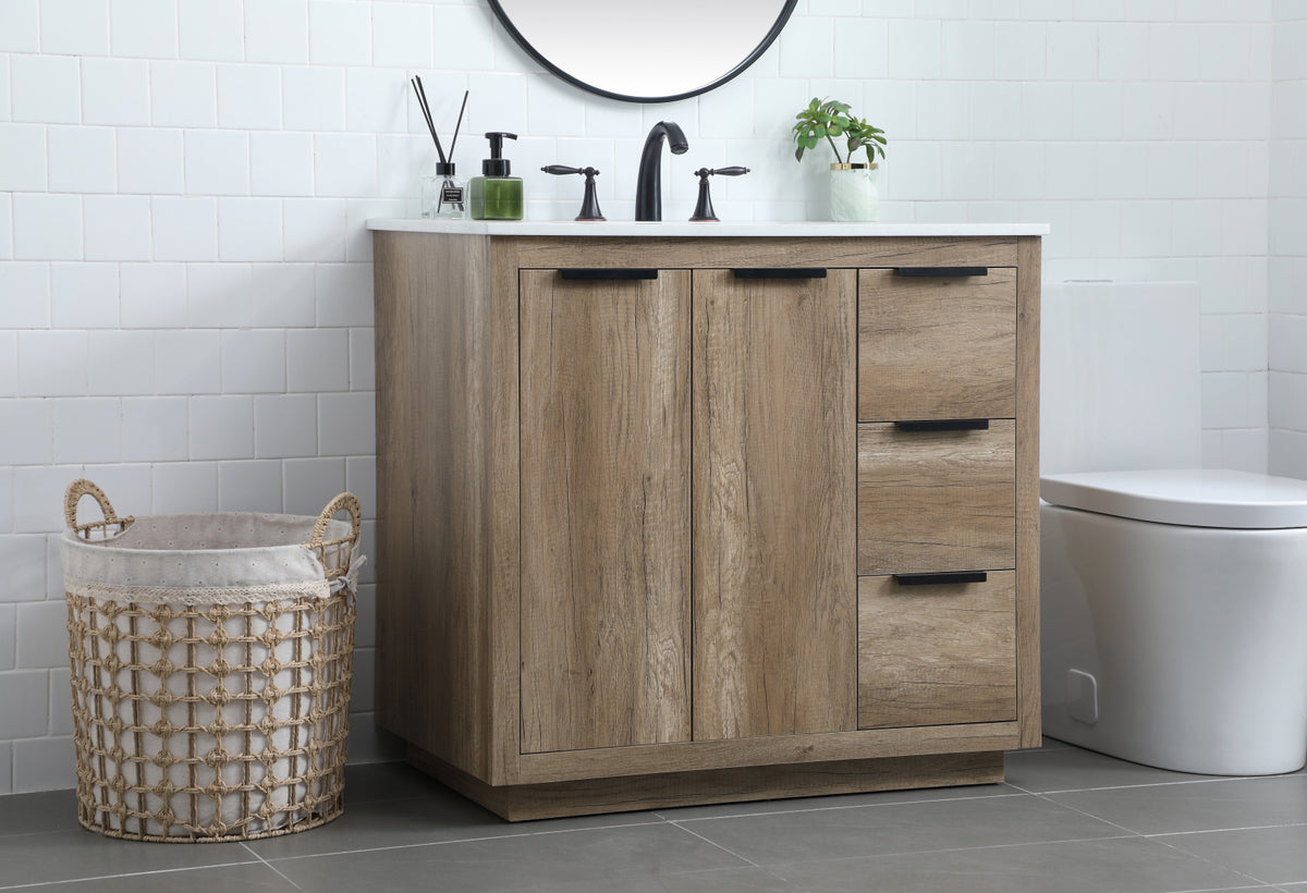 36 Inch SIngle Bathroom Vanity In Natural Oak
