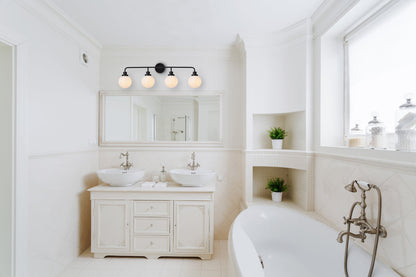 Hanson 4 lights bath sconce in black with frosted shade