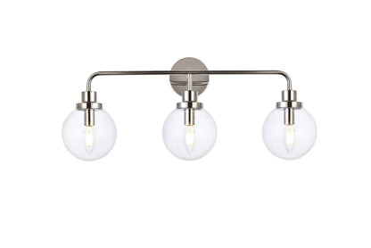 Hanson 3 lights bath sconce in polished nickel with clear shade