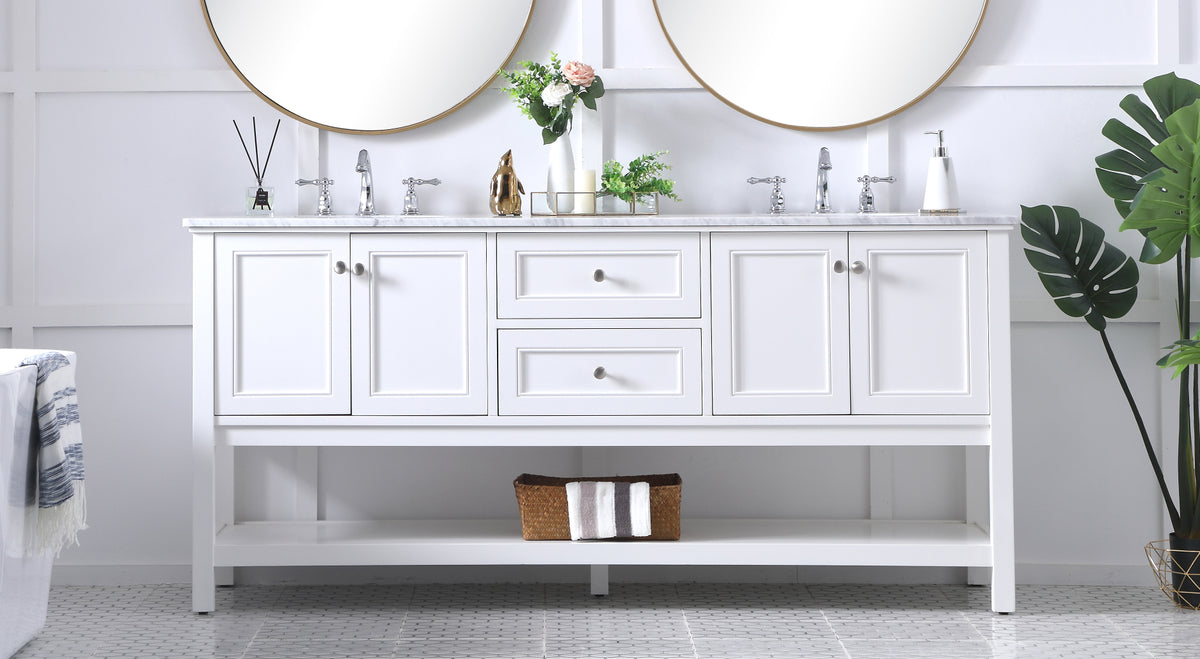 72 in. double sink bathroom vanity set in White