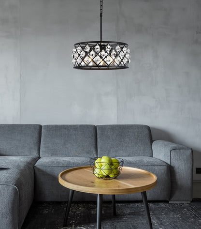 Madison 5 light Matte Black Pendant Clear Royal Cut Crystal