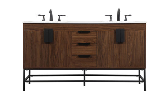 60 inch double bathroom vanity in walnut