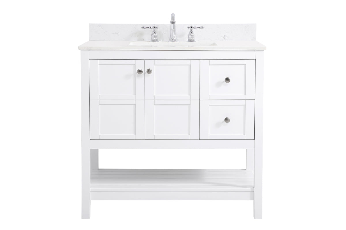 36 inch Single Bathroom Vanity in White with Backsplash