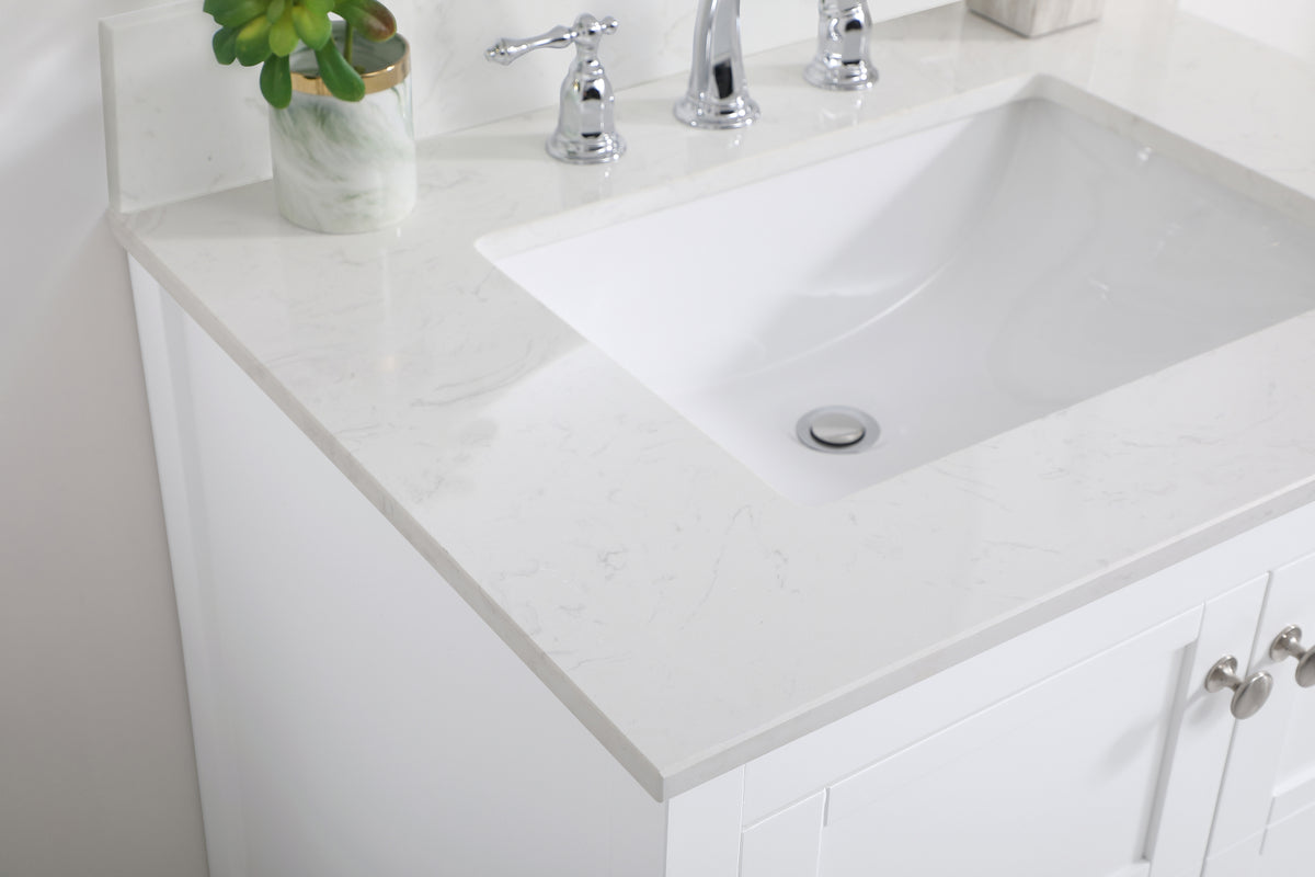 30 inch Single Bathroom Vanity in White with Backsplash