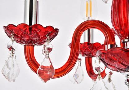 Rococo 4 light Red Pendant Bordeaux (Red) Royal Cut Crystal