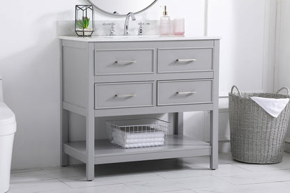 36 inch Single bathroom vanity in gray with backsplash