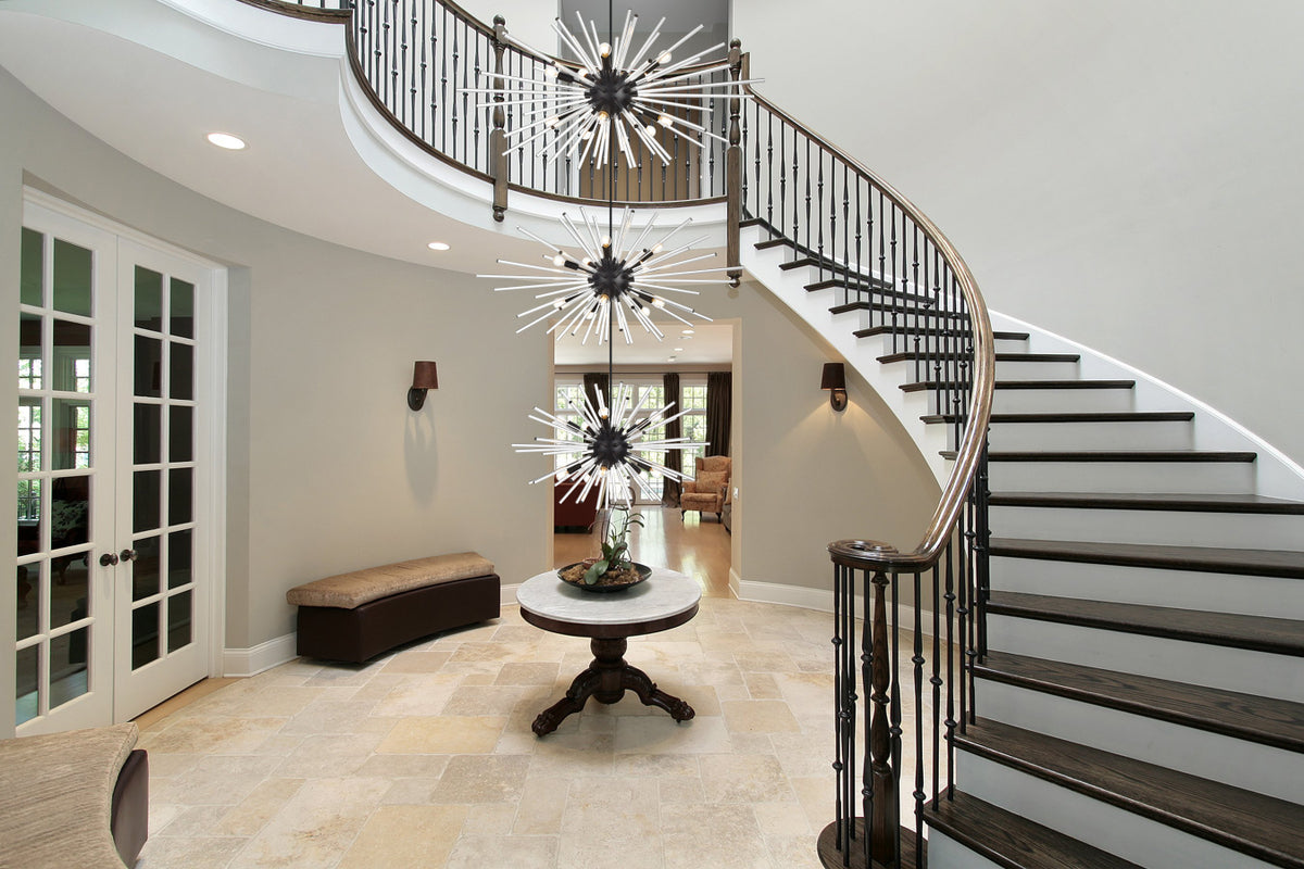 Sienna 46 inch three tiers crystal starburst chandelier in black