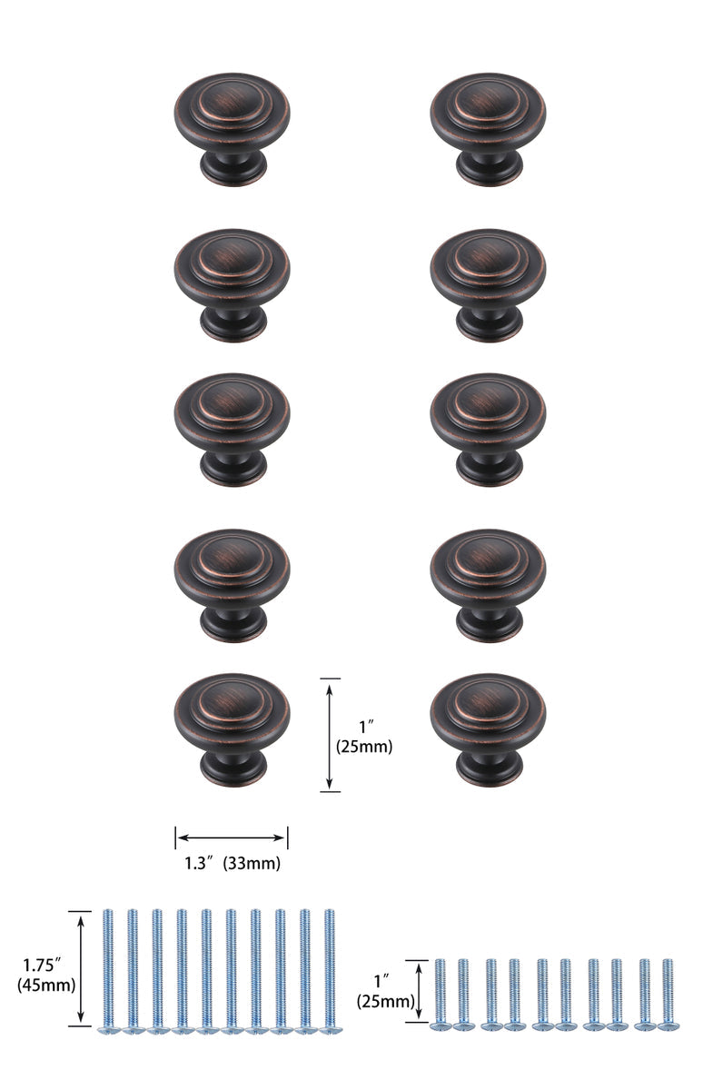 Minu 1.3" Diameter Oil-rubbed Bronze Mushroom Knob Multipack (Set of 10)