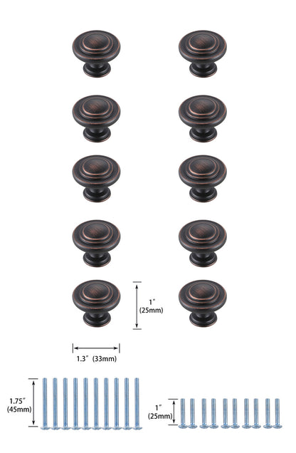 Minu 1.3" Diameter Oil-rubbed Bronze Mushroom Knob Multipack (Set of 10)