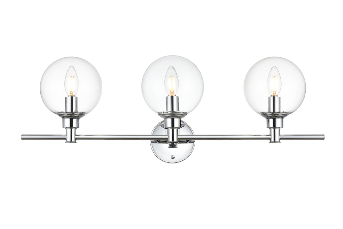 Jaelynn 3 light Chrome and Clear Bath Sconce
