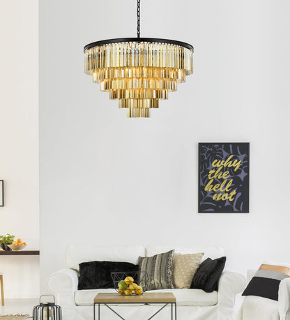 Sydney 33 light Matte Black Chandelier Golden Teak (Smoky) Royal Cut Crystal