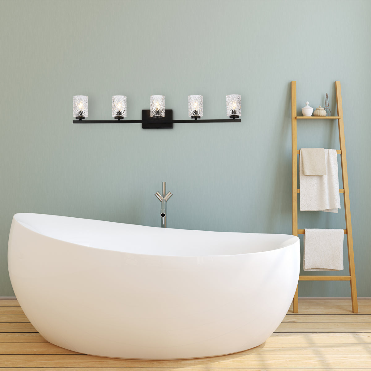 Cassie 5 lights bath sconce in black with clear shade