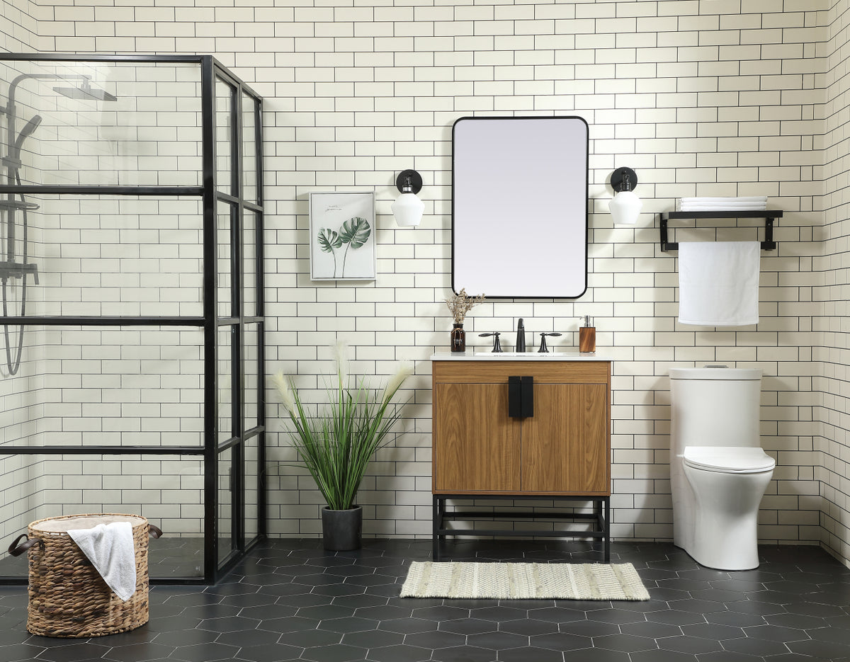 30 inch Single bathroom vanity in walnut brown